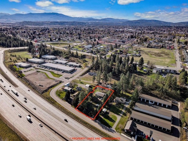 aerial view featuring a residential view and a mountain view