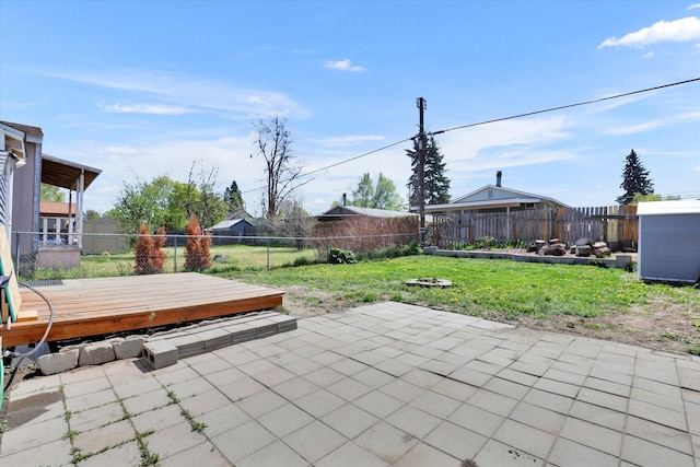 view of patio featuring a fenced backyard and a deck