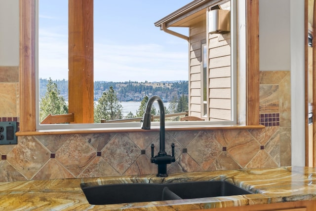 interior details featuring a sink and tasteful backsplash