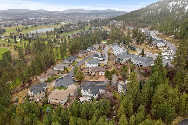 drone / aerial view with a mountain view and a residential view