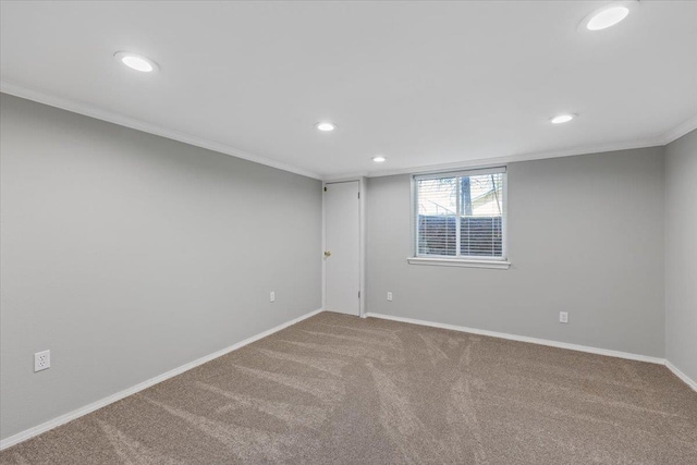 basement with carpet flooring and recessed lighting