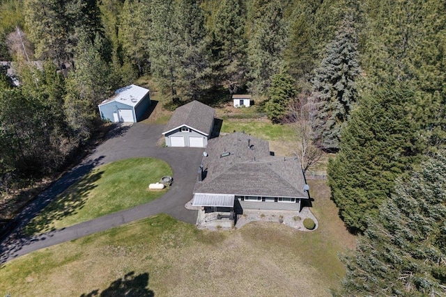 aerial view featuring a forest view