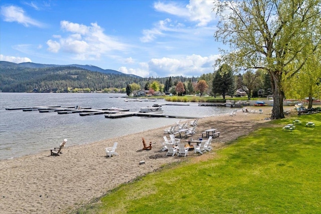 property view of water with a wooded view and a mountain view