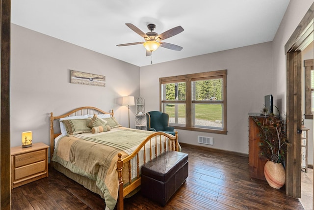 5034 Bittrich Antler Rd, Deer Park, WA 99006 - bedroom featuring a ceiling fan, baseboards, visible vents, and hardwood / wood-style floors
