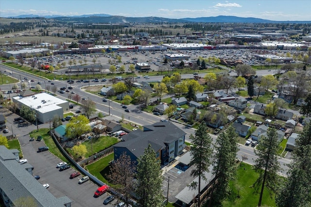 bird's eye view with a mountain view