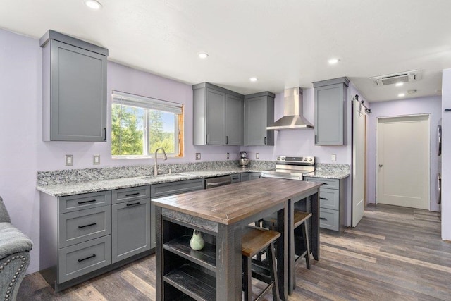 362 Panorama Dr, Newport, WA 99156 - kitchen featuring a sink, gray cabinets, and wall chimney exhaust hood