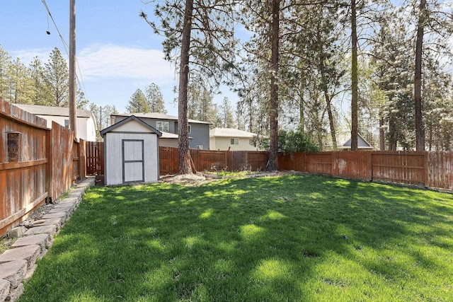 3713 S Harrison St, Spokane, WA 99224 - view of yard with an outdoor structure, a fenced backyard, and a shed