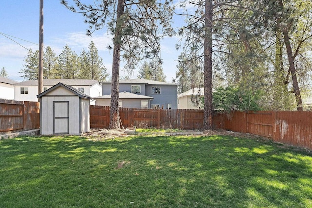 3713 S Harrison St, Spokane, WA 99224 - view of yard with an outbuilding, a fenced backyard, and a shed