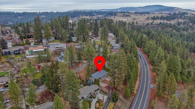 2514 E Casper Dr, Spokane, WA 99223 - birds eye view of property featuring a forest view, a residential view, and a mountain view