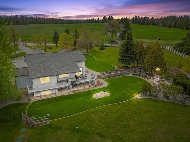 aerial view at dusk with a rural view