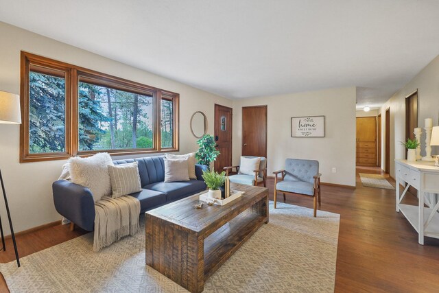 living room featuring baseboards and wood finished floors