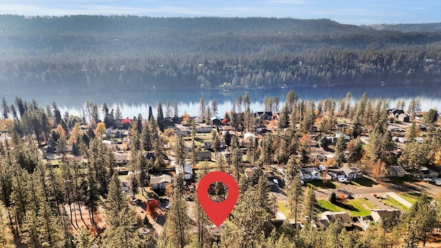 129 E Wynot Dr, Nine Mile Falls, WA 99026 - bird's eye view with a water view, a residential view, and a wooded view