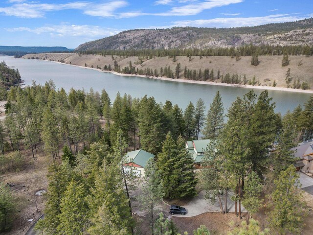 aerial view with a water and mountain view