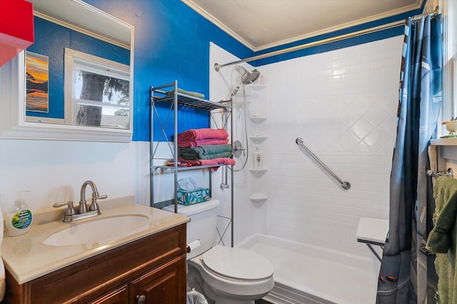3314 E 29th Ave, Spokane, WA 99223 - full bathroom with toilet, ornamental molding, tiled shower, and vanity
