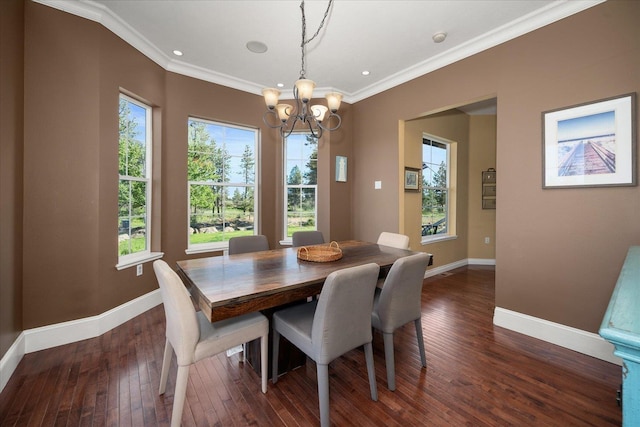 22828 S Gateway Ln, Cheney, WA 99004 - dining room with crown molding, baseboards, a chandelier, and dark wood finished floors