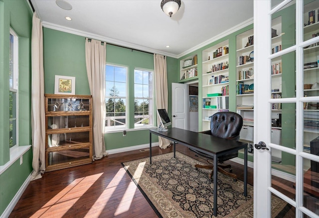 22828 S Gateway Ln, Cheney, WA 99004 - office space featuring crown molding, baseboards, recessed lighting, and dark wood-style flooring