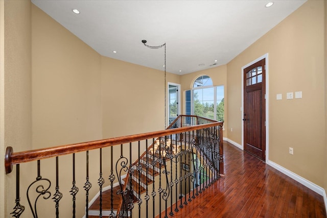 22828 S Gateway Ln, Cheney, WA 99004 - hall featuring recessed lighting, baseboards, an upstairs landing, and hardwood / wood-style floors