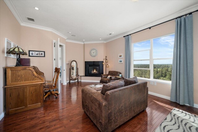 22828 S Gateway Ln, Cheney, WA 99004 - living room with dark wood-style flooring, a glass covered fireplace, recessed lighting, baseboards, and visible vents