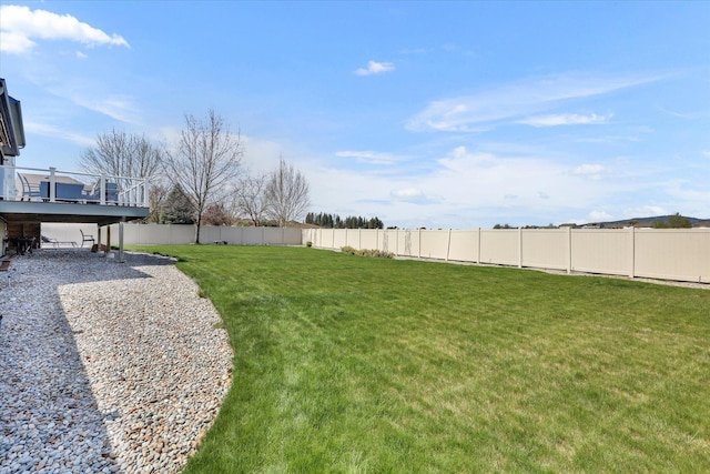 view of yard with a fenced backyard