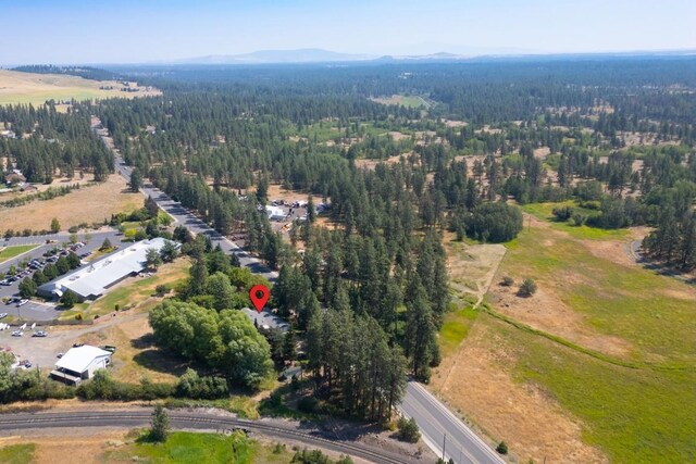 drone / aerial view featuring a view of trees