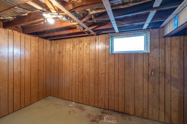 basement with wood walls