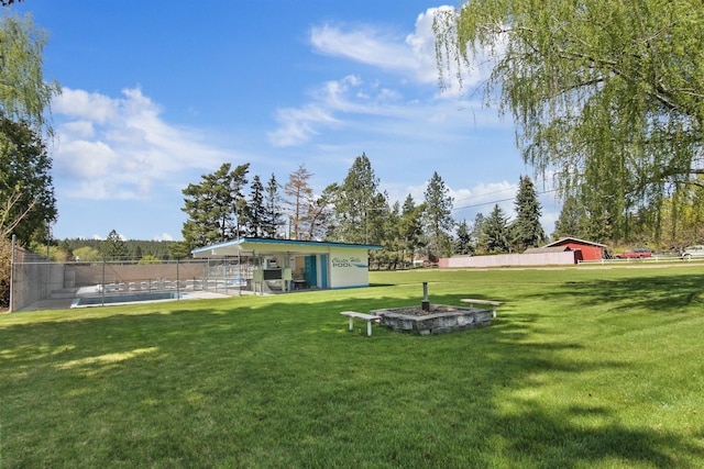 view of yard with fence and a fenced in pool