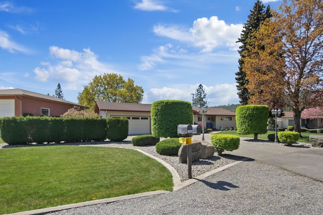 view of front facade with a garage and a front yard