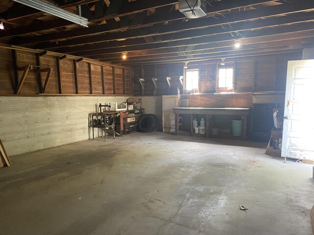 garage with a garage door opener