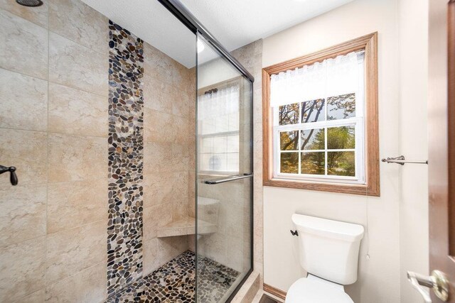 full bath featuring a stall shower and toilet