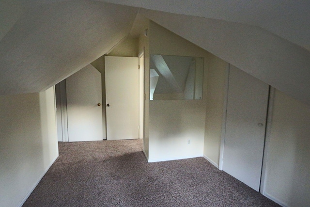 bonus room with vaulted ceiling and carpet flooring