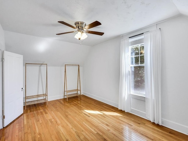 610 Ross St, Davenport, WA 99122 - interior space featuring baseboards, ceiling fan, light wood-style flooring, and lofted ceiling