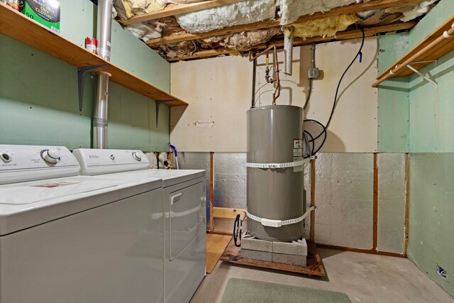 laundry area featuring laundry area, washer and clothes dryer, and water heater