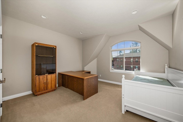 1909 E Pinecrest Rd, Spokane, WA 99203 - bedroom with light colored carpet, baseboards, recessed lighting, and lofted ceiling