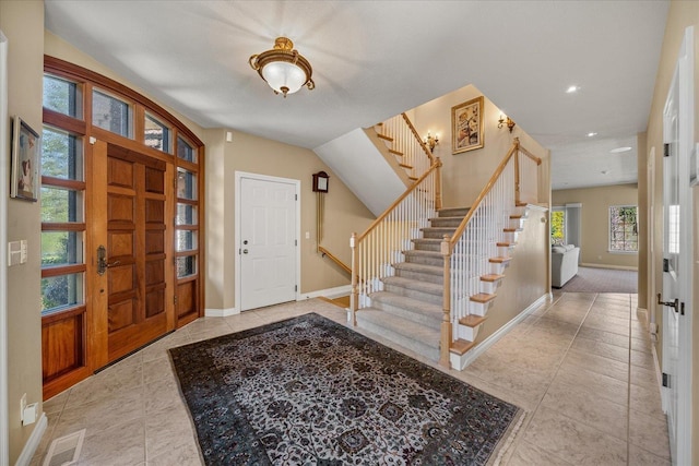 1909 E Pinecrest Rd, Spokane, WA 99203 - tiled entryway featuring stairway, baseboards, and recessed lighting