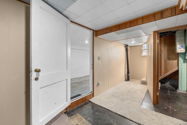 below grade area with wooden walls