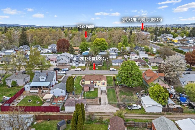 birds eye view of property with a residential view