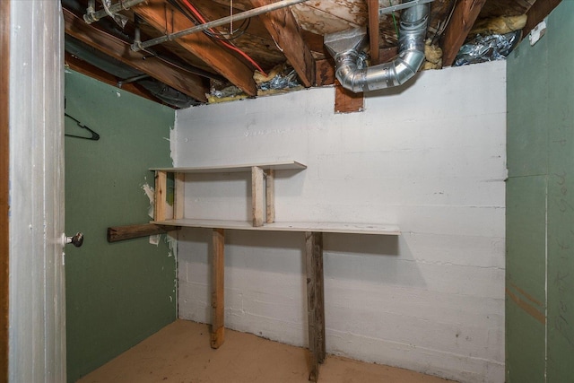 view of unfinished basement