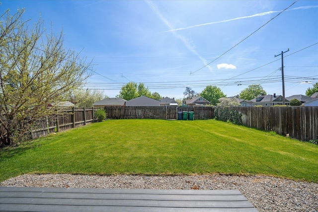view of yard with a fenced backyard
