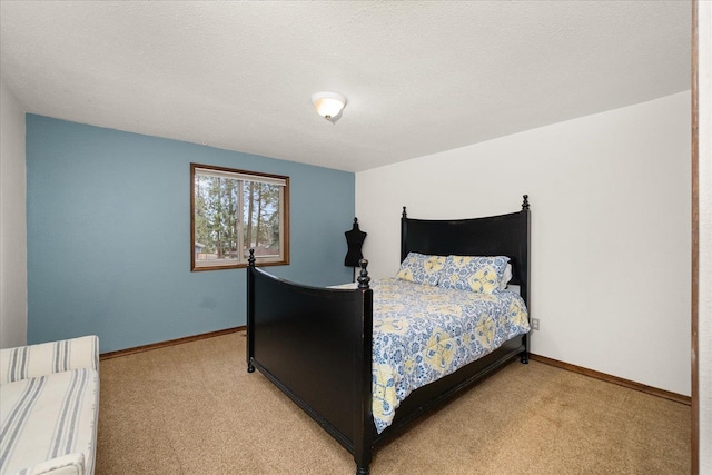 bedroom featuring baseboards and light colored carpet