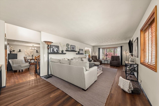 16503 N Mockingbird Ln, Nine Mile Falls, WA 99026 - living room with wood finished floors and a chandelier