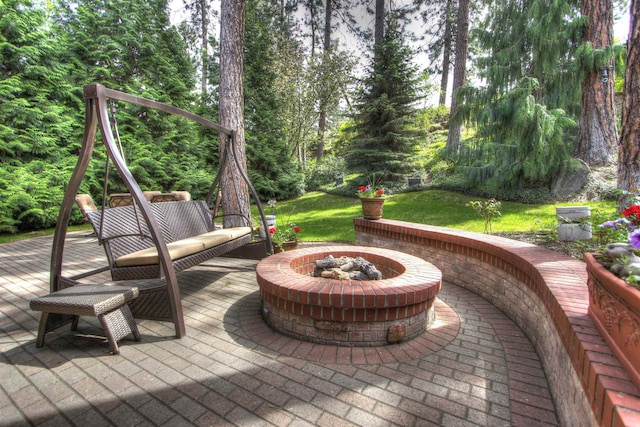 2010 E Pinecrest Rd, Spokane, WA 99203 - view of patio / terrace with an outdoor fire pit