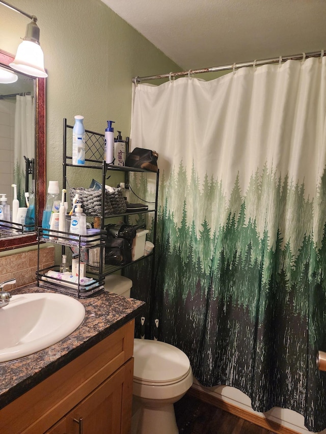 1418 E Dalton Ave, Spokane, WA 99207 - full bathroom with vanity, toilet, and a textured wall