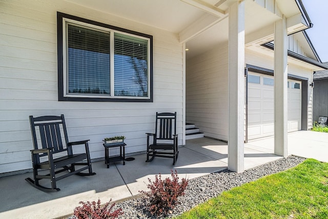 view of patio / terrace with a garage