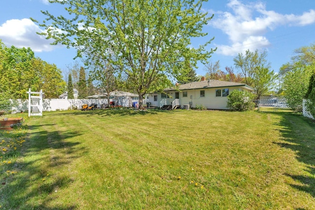 view of yard with a fenced backyard