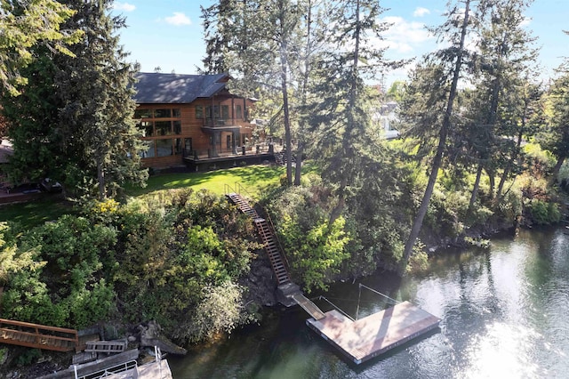 8605 E S Riverway Ave, Spokane, WA 99212 - view of dock with stairs, a water view, and a yard