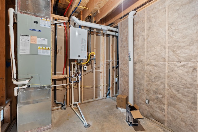 utilities featuring heating unit and tankless water heater