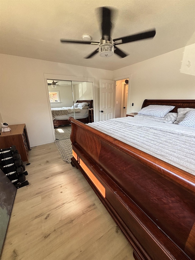 3204 W Queen Pl, Spokane, WA 99205 - bedroom with a closet, light wood-style floors, and ceiling fan