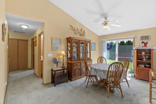19322 E Indiana Ave, Greenacres, WA 99016 - dining room featuring a ceiling fan, visible vents, and light colored carpet
