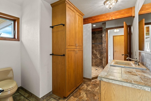 3247 Jumpoff Way, Valley, WA 99181 - full bath with toilet, vanity, stone finish flooring, baseboards, and a tile shower
