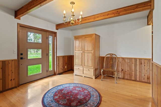 3247 Jumpoff Way, Valley, WA 99181 - foyer entrance featuring wood walls, wainscoting, and beam ceiling